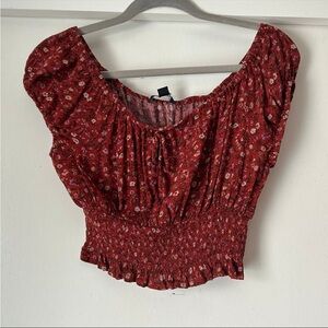 American Eagle Outfitters Red Floral Crop Top